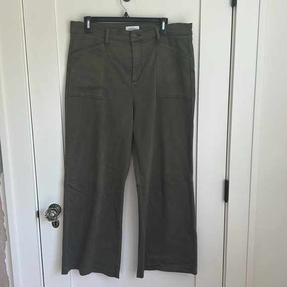 🪅Evereve stretch wide leg olive cropped pant 32 Chic Wide-Leg Khaki Trousers 14 - Picture 4 of 10